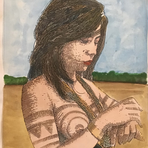 Panamanian Native Tribe Woman, Watercolor Portrait, “Brands” Artist