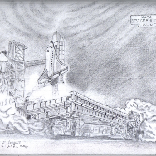 NASA Shuttle Launch, Pencil Sketch (21 April 2016)