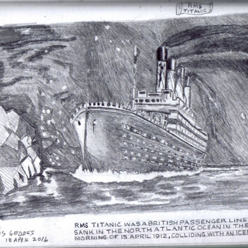 The RMS Titanic sank in the early hours of April 15, 1912, Pencil Sketched (18 April 2018)