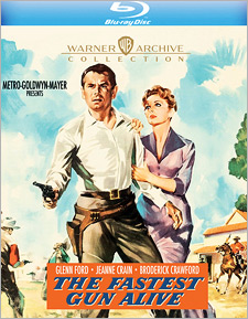 Blu-ray cover for The Fastest Gun Alive featuring Glenn Ford and Jeanne Crain in a Western, Warner Archive Collection.