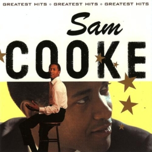 Album cover for Sam Cooke's Greatest Hits featuring Sam Cooke and bold 'COOKE' lettering with stars and a yellow background.