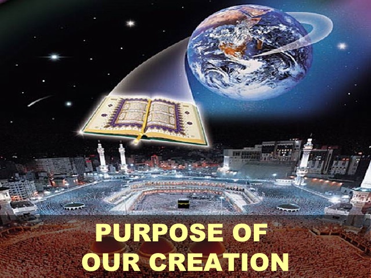 Banner showing Earth and a floating Quran above a grand mosque, illustrating the theme: 'Purpose of Our Creation'.